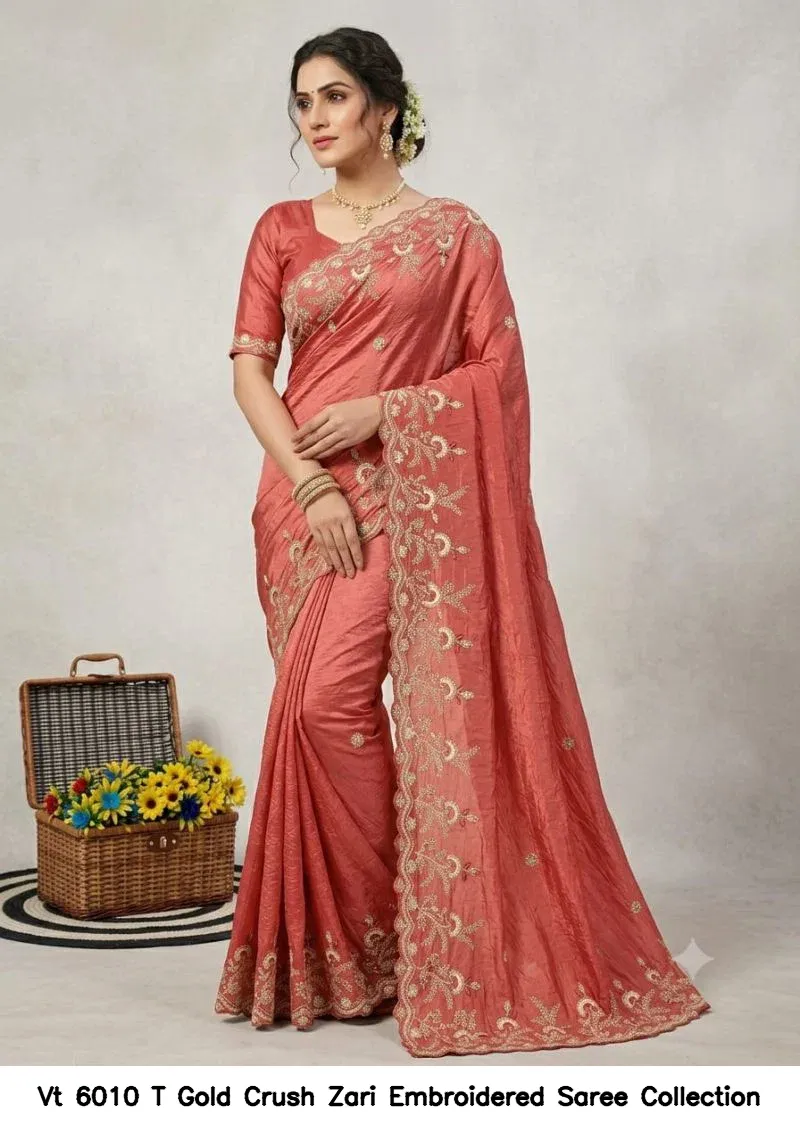 Vt 6010 T Gold Crush Zari Embroidered Saree Collection - Image 5