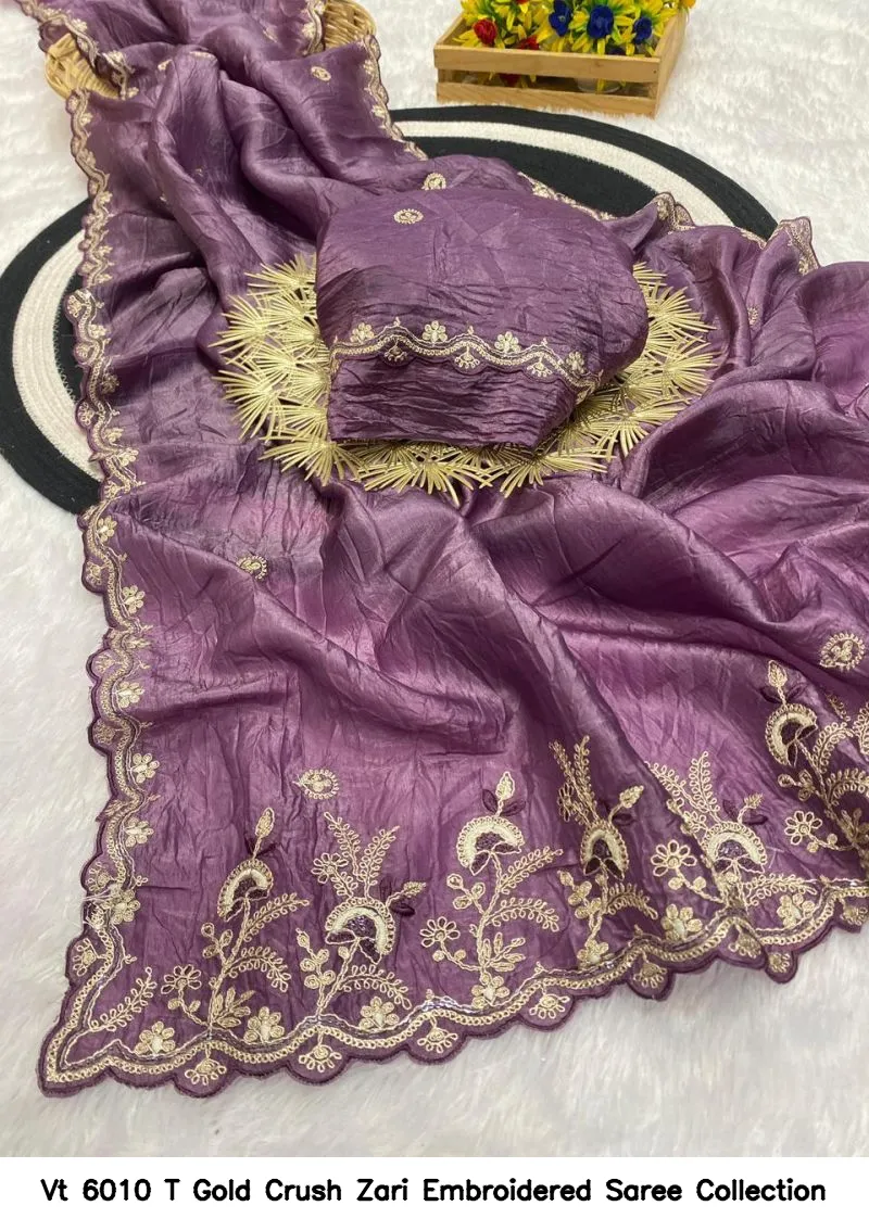Vt 6010 T Gold Crush Zari Embroidered Saree Collection - Image 6