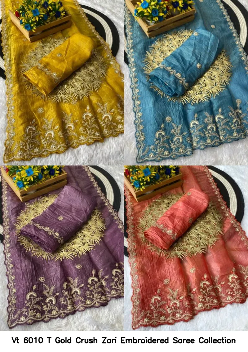 Vt 6010 T Gold Crush Zari Embroidered Saree Collection - Image 7