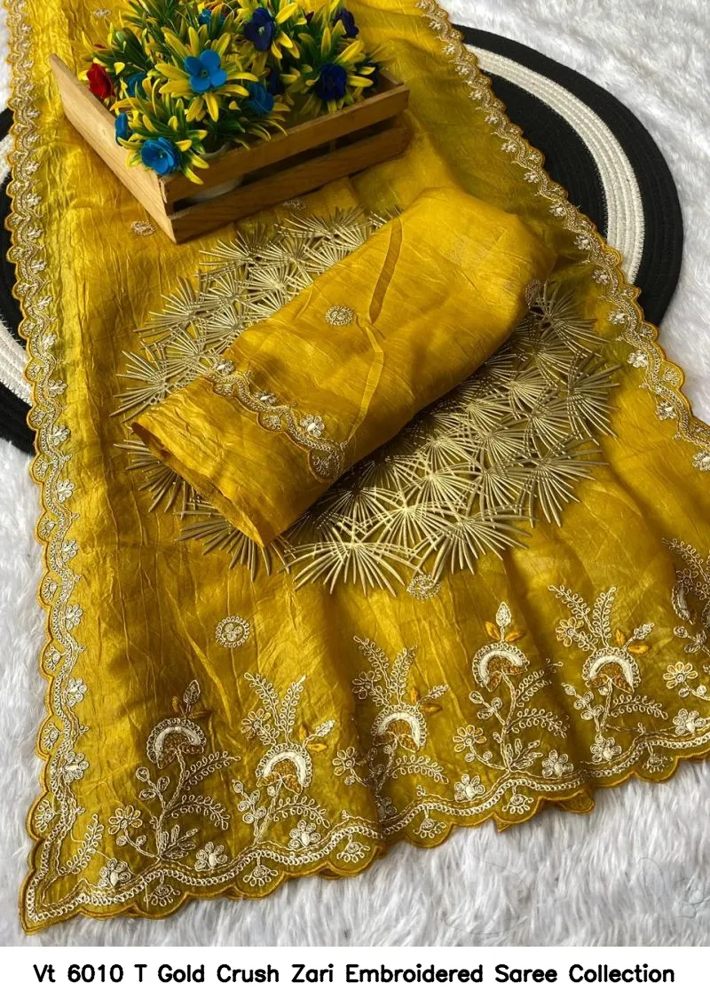 Vt 6010 T Gold Crush Zari Embroidered Saree Collection - Image 8
