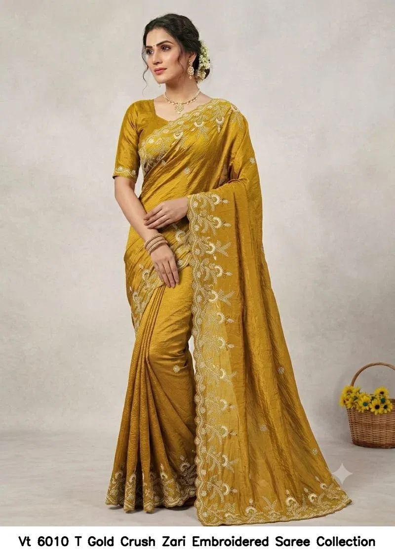 Vt 6010 T Gold Crush Zari Embroidered Saree Collection - Image 9
