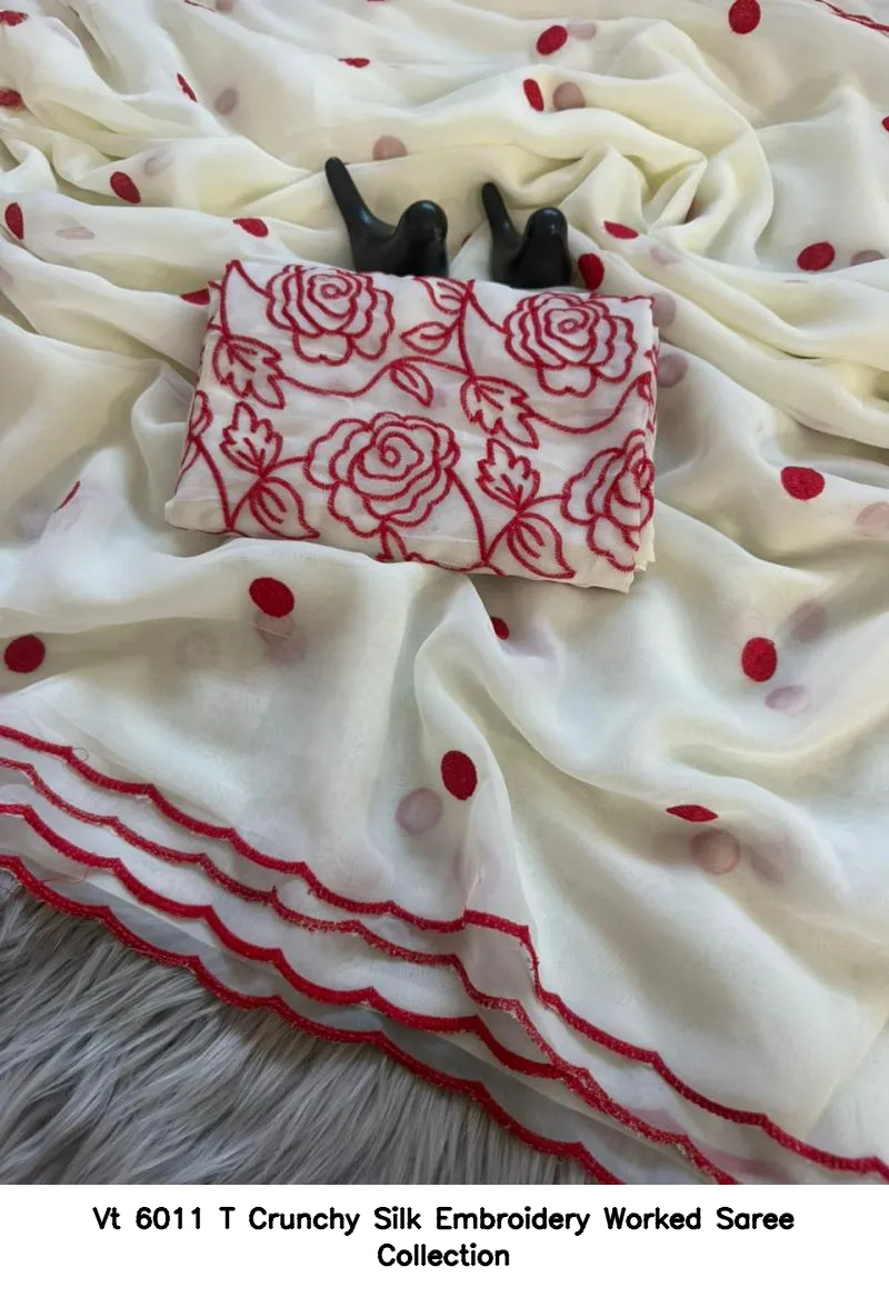 Vt 6011 T Crunchy Silk Embroidery Worked Saree Collection - Image 6