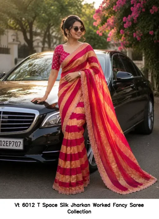 Vt 6012 T Space Silk Jharkan Worked Fancy Saree Collection