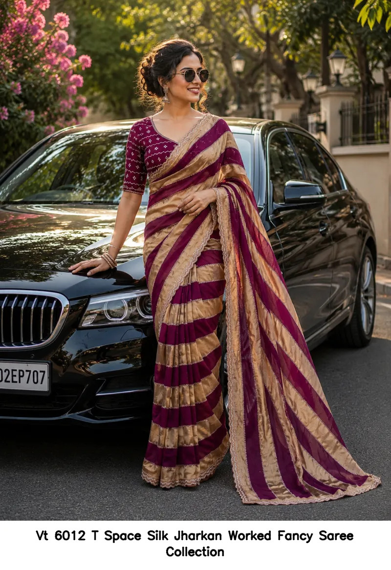 Vt 6012 T Space Silk Jharkan Worked Fancy Saree Collection - Image 3