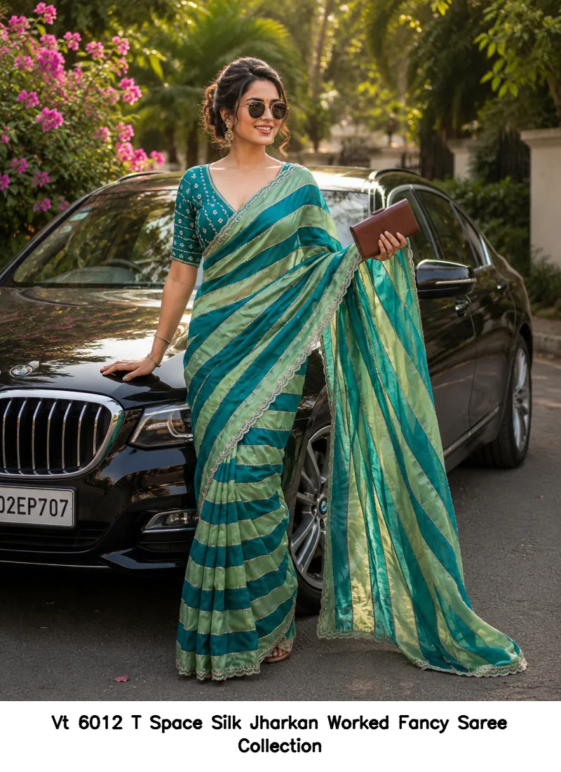 Vt 6012 T Space Silk Jharkan Worked Fancy Saree Collection - Image 5