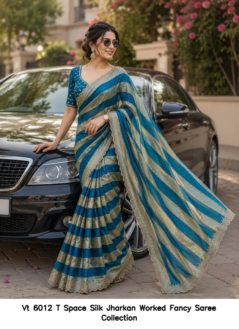 Vt 6012 T Space Silk Jharkan Worked Fancy Saree Collection - Image 6