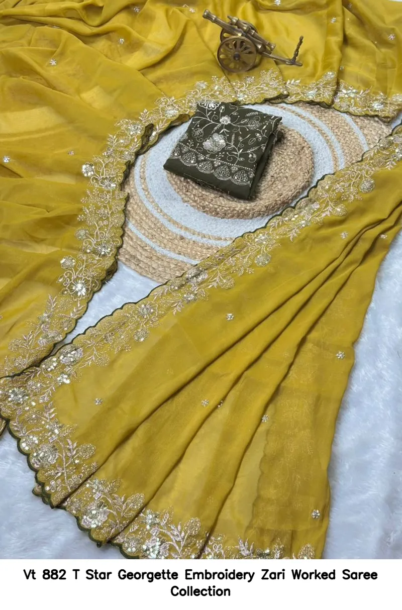 Vt 882 T Star Georgette Embroidery Zari Worked Saree Collection - Image 10