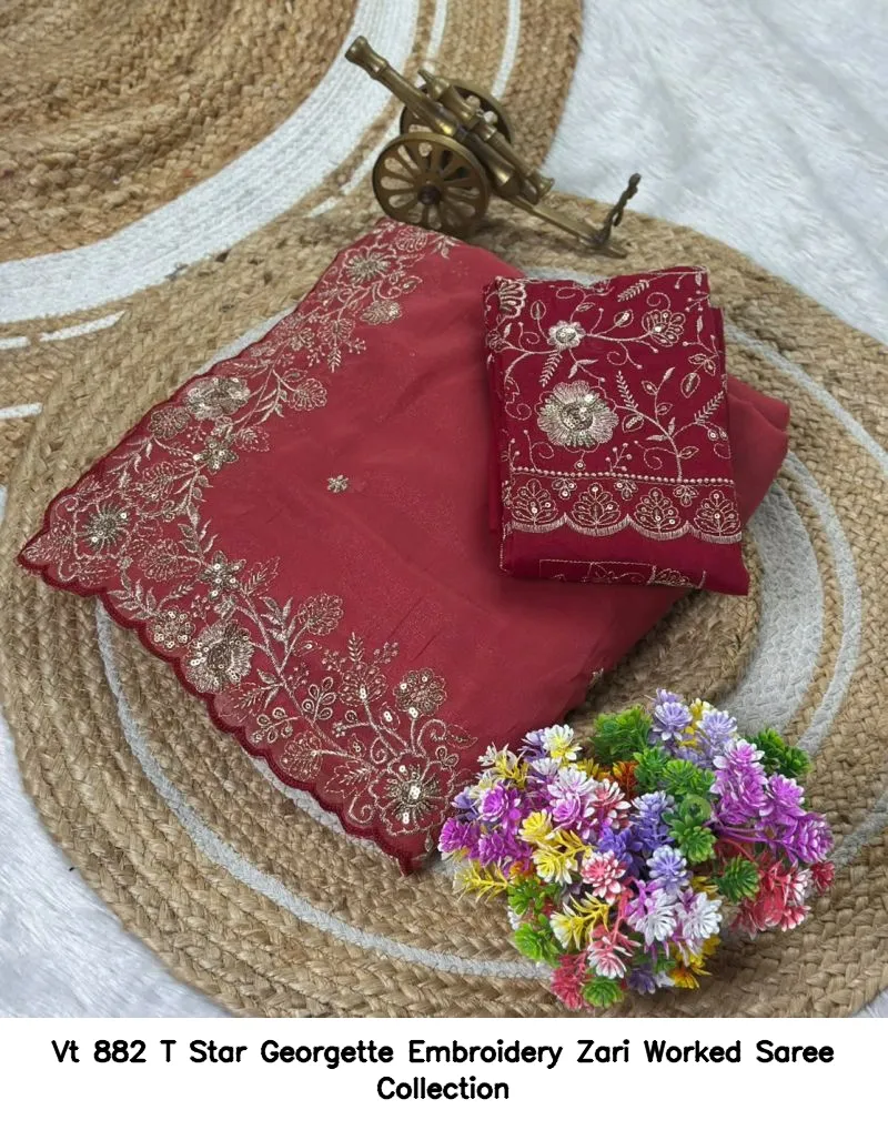 Vt 882 T Star Georgette Embroidery Zari Worked Saree Collection - Image 11