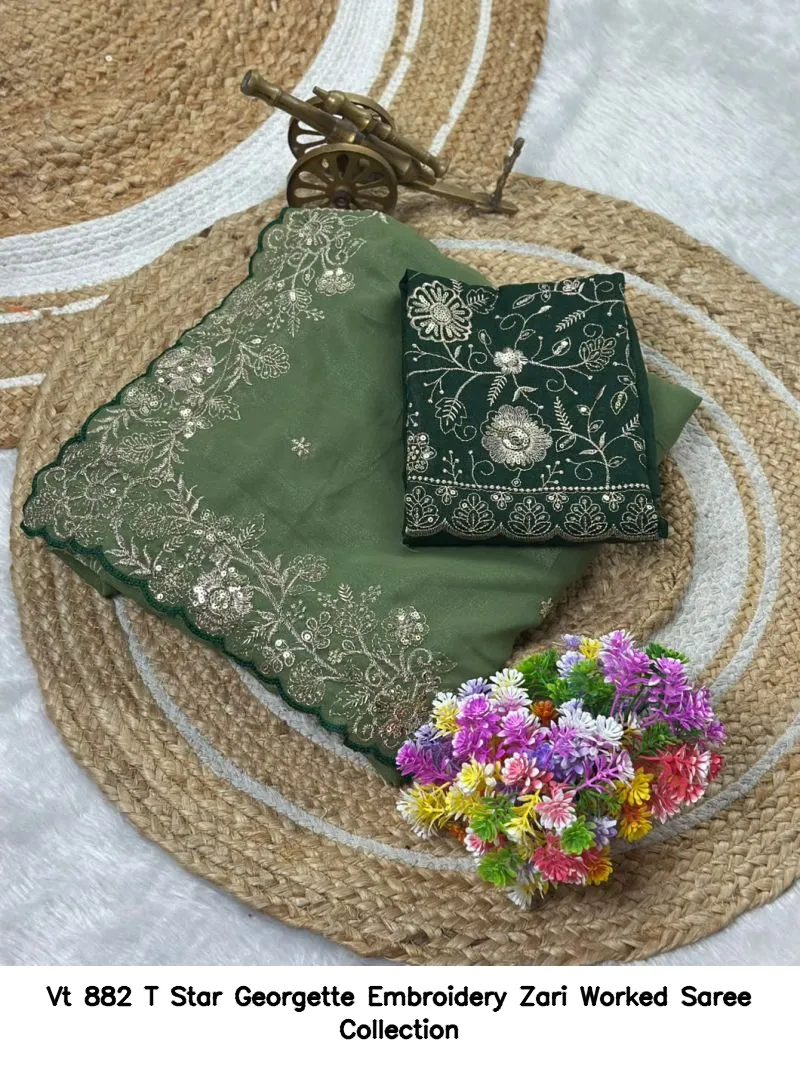 Vt 882 T Star Georgette Embroidery Zari Worked Saree Collection - Image 2