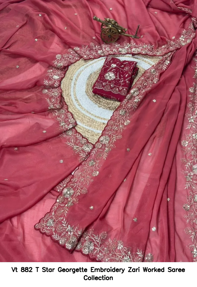 Vt 882 T Star Georgette Embroidery Zari Worked Saree Collection - Image 8