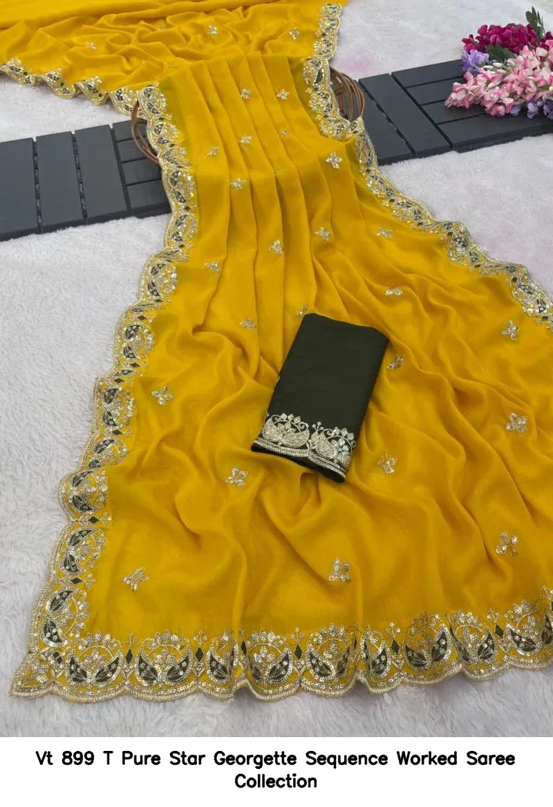 Vt 899 T Pure Star Georgette Sequence Worked Saree Collection - Image 2