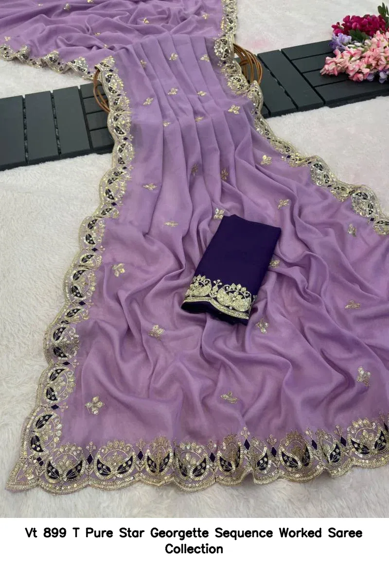 Vt 899 T Pure Star Georgette Sequence Worked Saree Collection - Image 4