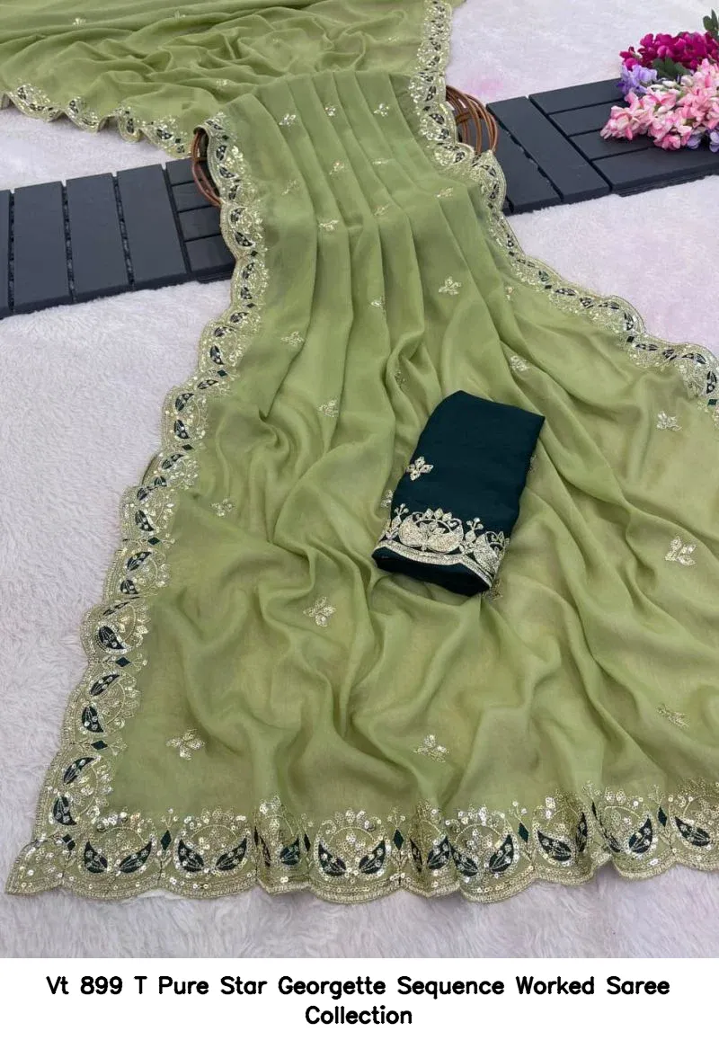 Vt 899 T Pure Star Georgette Sequence Worked Saree Collection - Image 5