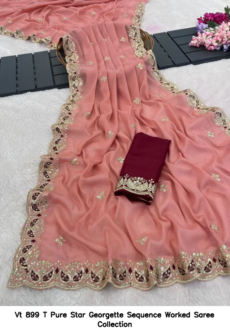Vt 899 T Pure Star Georgette Sequence Worked Saree Collection - Image 6