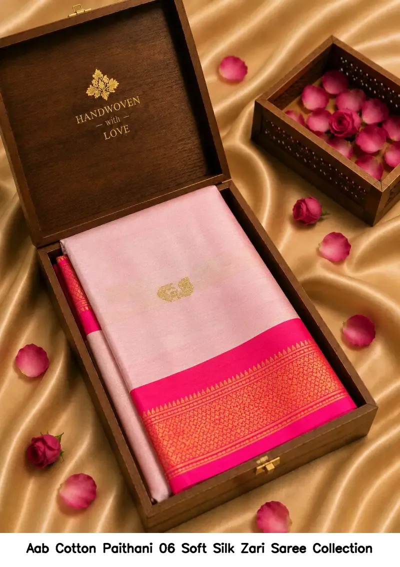 Aab Cotton Paithani 06 Soft Silk Zari Saree Collection - Image 3