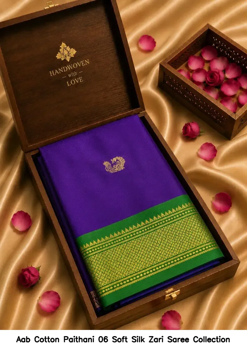 Aab Cotton Paithani 06 Soft Silk Zari Saree Collection - Image 4