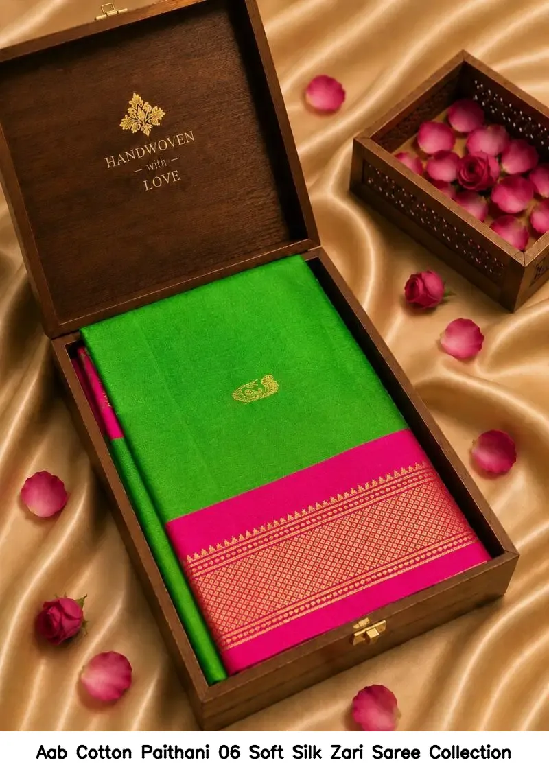 Aab Cotton Paithani 06 Soft Silk Zari Saree Collection - Image 5