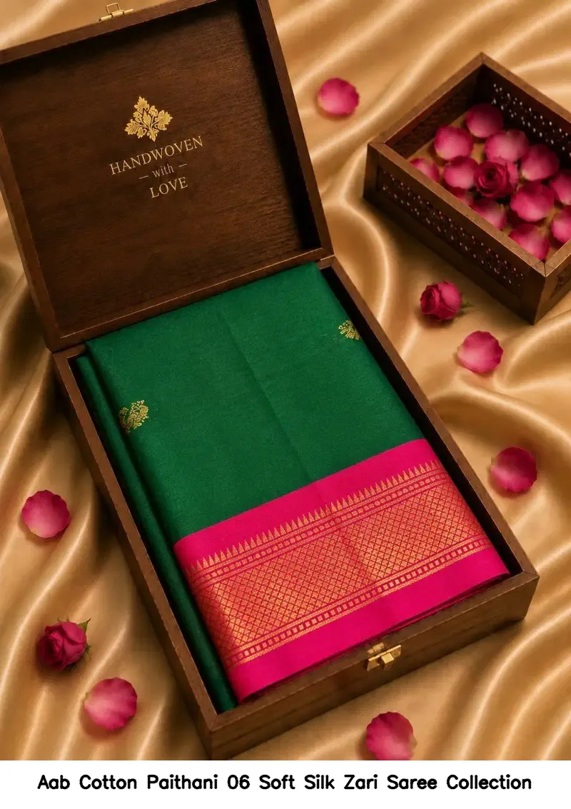 Aab Cotton Paithani 06 Soft Silk Zari Saree Collection - Image 8
