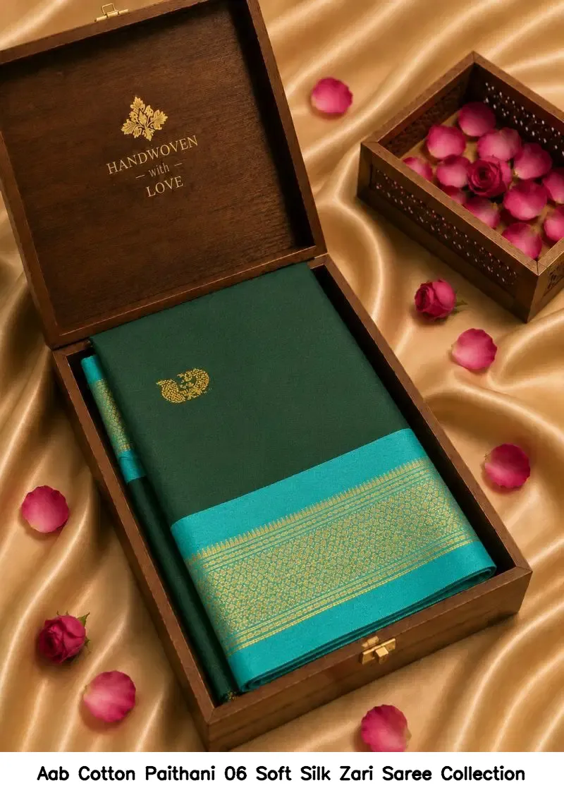Aab Cotton Paithani 06 Soft Silk Zari Saree Collection - Image 9