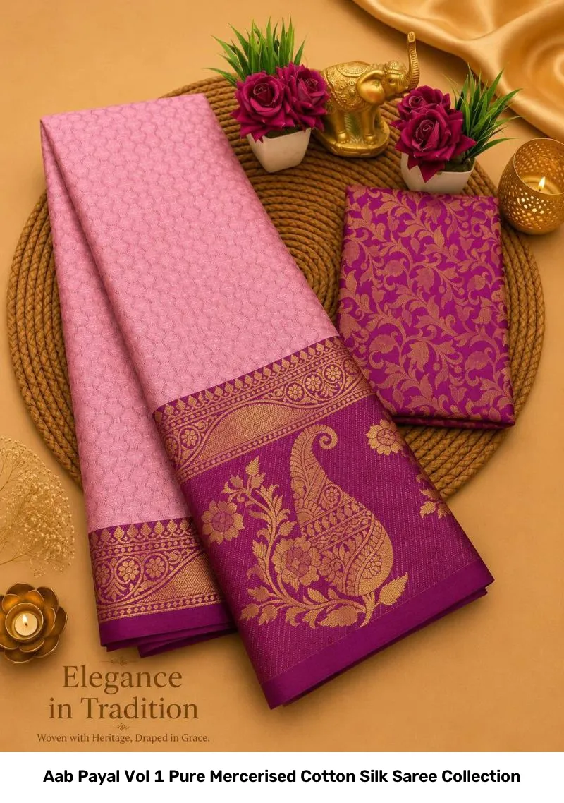 Aab Payal Vol 1 Pure Mercerised Cotton Silk Saree Collection - Image 2
