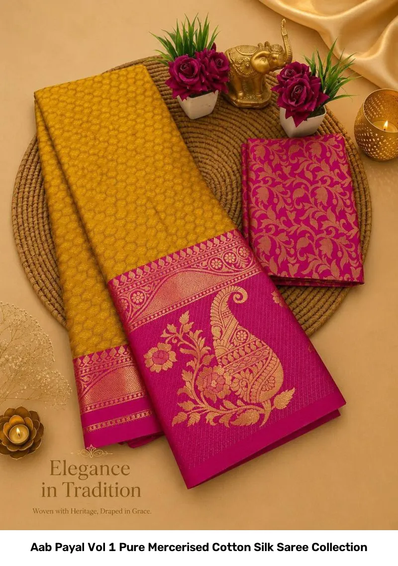Aab Payal Vol 1 Pure Mercerised Cotton Silk Saree Collection - Image 4