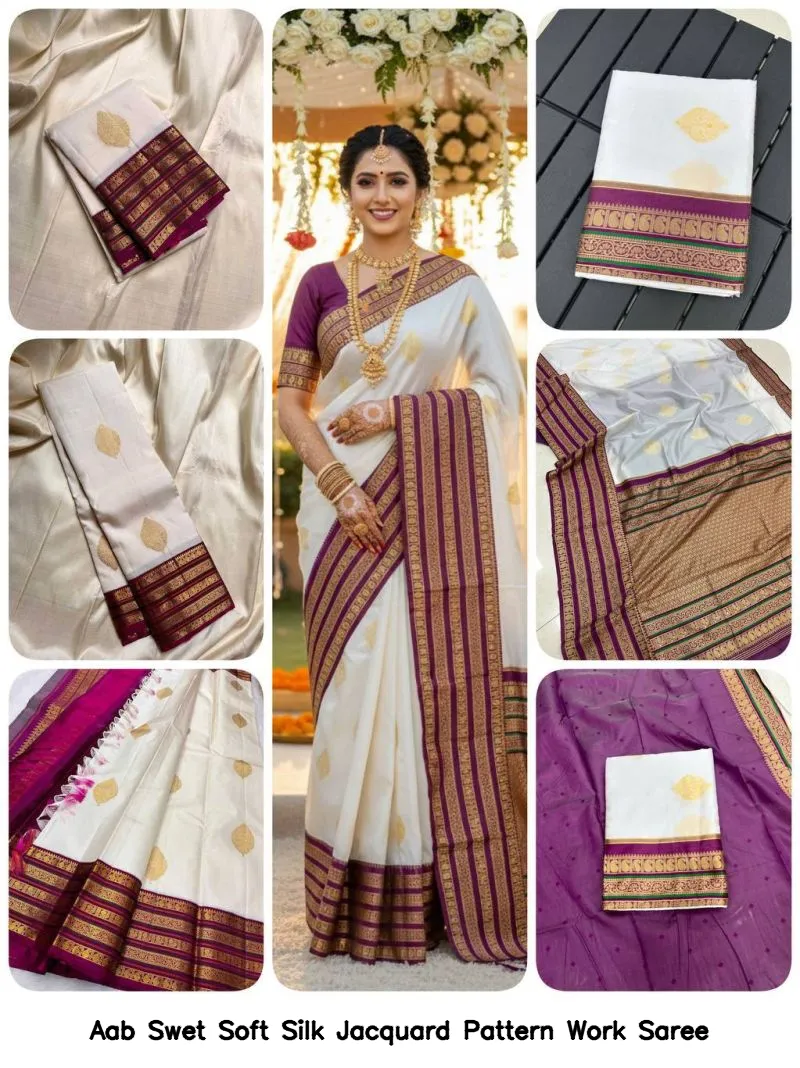 Aab Swet Soft Silk Jacquard Pattern Work Saree - Image 2