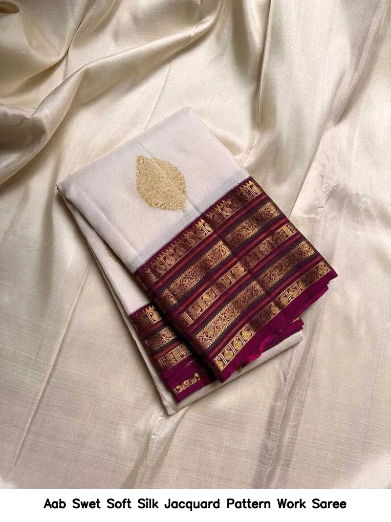 Aab Swet Soft Silk Jacquard Pattern Work Saree - Image 3