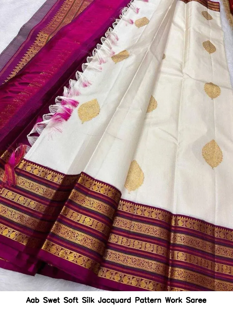 Aab Swet Soft Silk Jacquard Pattern Work Saree - Image 4