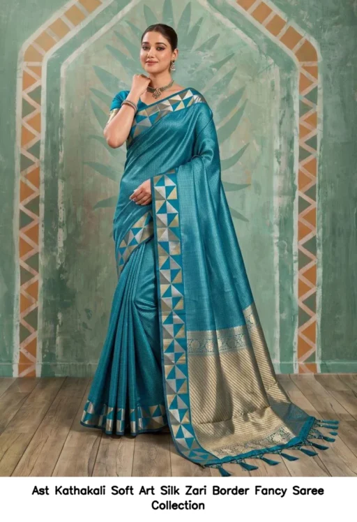 Ast Kathakali Soft Art Silk Zari Border Fancy Saree Collection