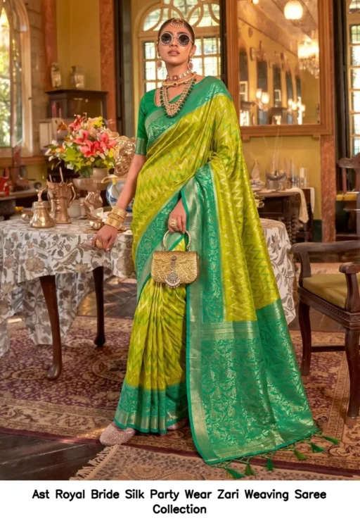 Ast Royal Bride Silk Party Wear Zari Weaving Saree Collection