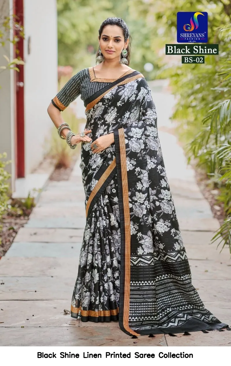 Black Shine Linen Printed Saree Collection - Image 6