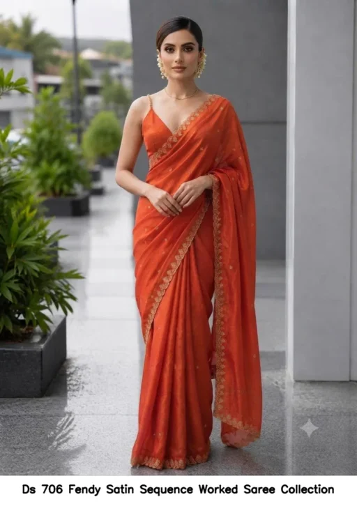 Ds 706 Fendy Satin Sequence Worked Saree Collection