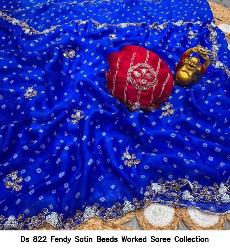 Ds 822 Fendy Satin Beeds Worked Saree Collection - Image 2