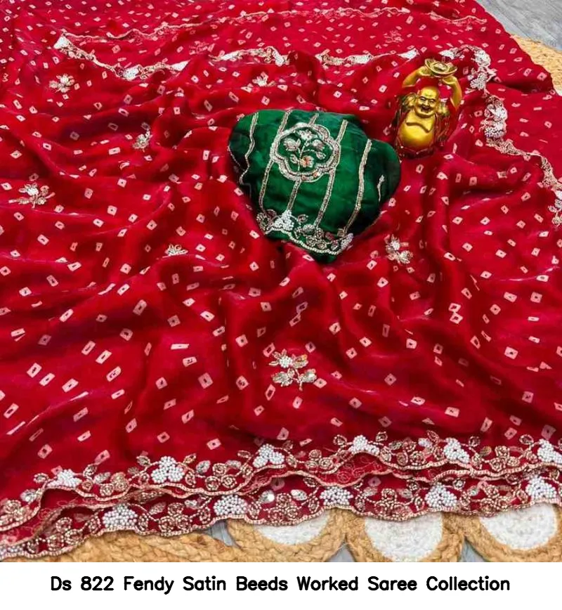 Ds 822 Fendy Satin Beeds Worked Saree Collection - Image 3