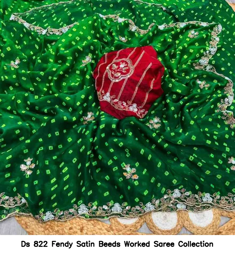 Ds 822 Fendy Satin Beeds Worked Saree Collection - Image 7