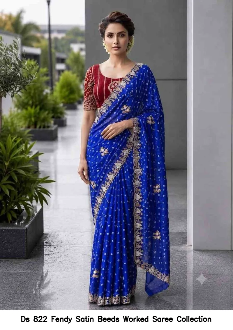 Ds 822 Fendy Satin Beeds Worked Saree Collection - Image 8