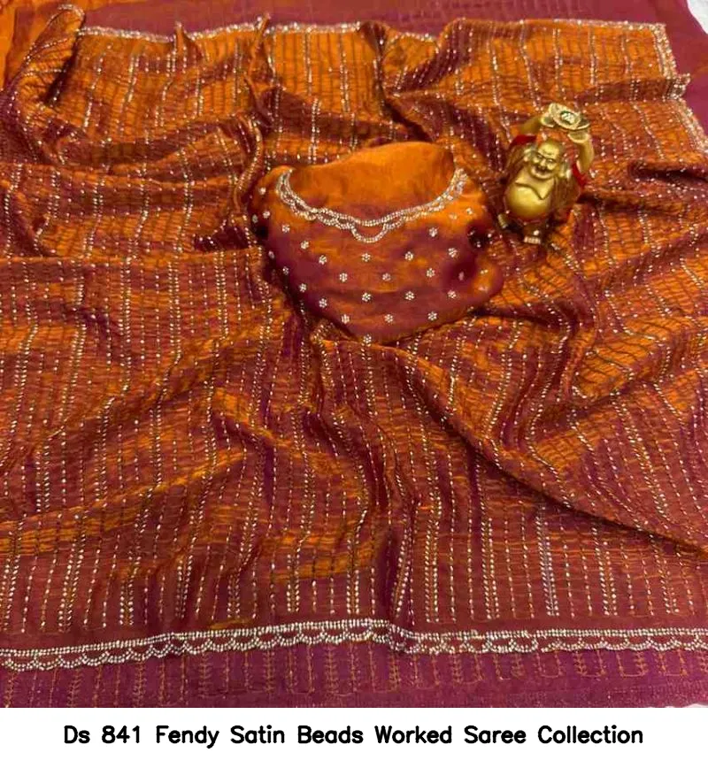 Ds 841 Fendy Satin Beads Worked Saree Collection - Image 7