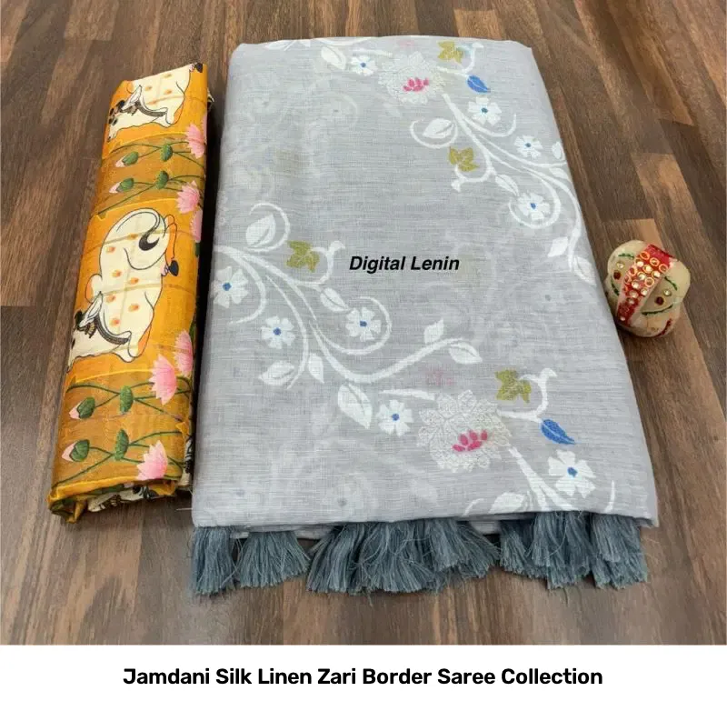 Jamdani Silk Linen Zari Border Saree Collection
