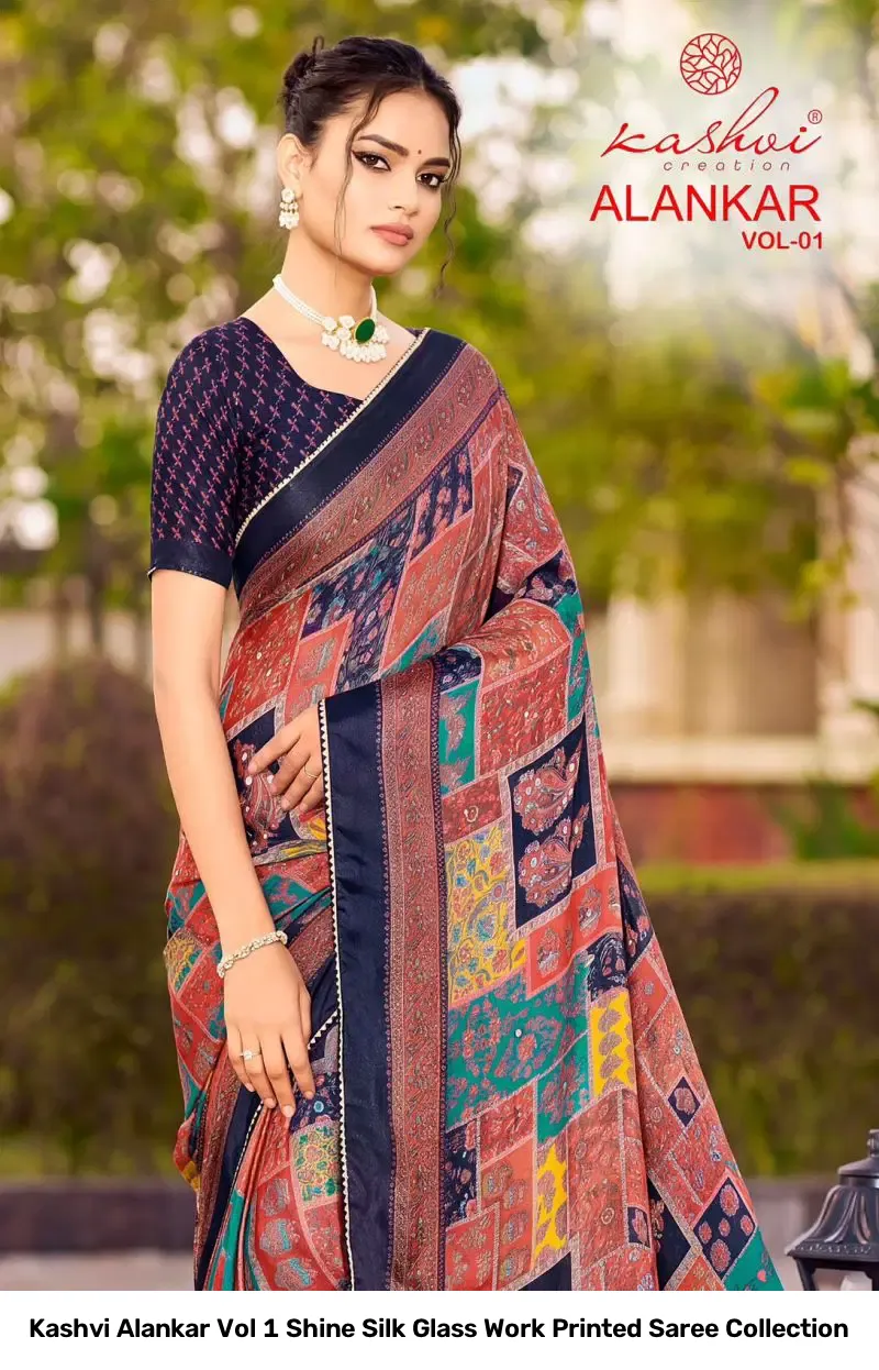 Kashvi Alankar Vol 1 Shine Silk Glass Work Printed Saree Collection