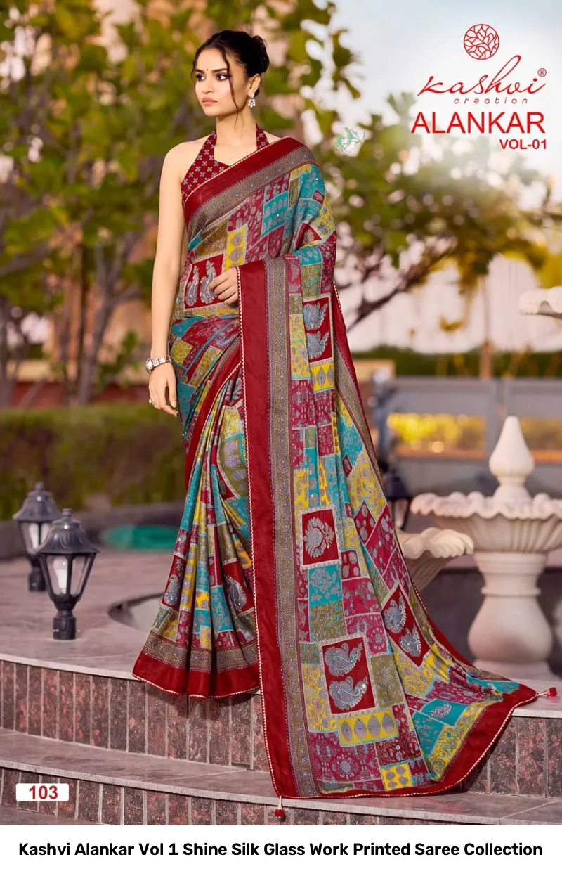 Kashvi Alankar Vol 1 Shine Silk Glass Work Printed Saree Collection - Image 2