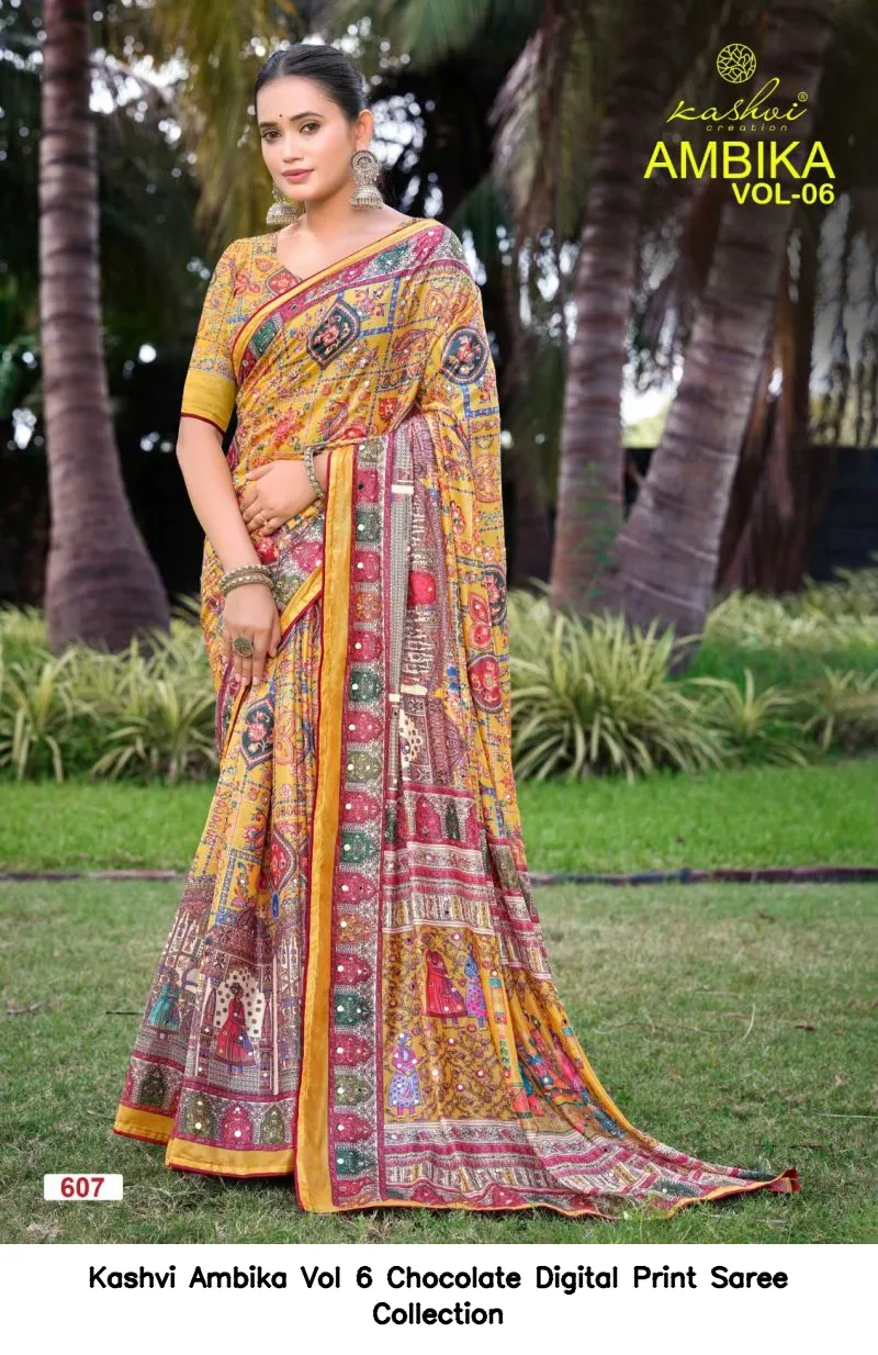 Kashvi Ambika Vol 6 Chocolate Digital Print Saree Collection - Image 10