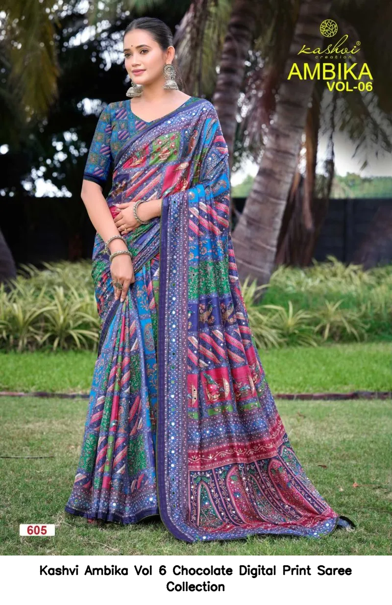 Kashvi Ambika Vol 6 Chocolate Digital Print Saree Collection - Image 2