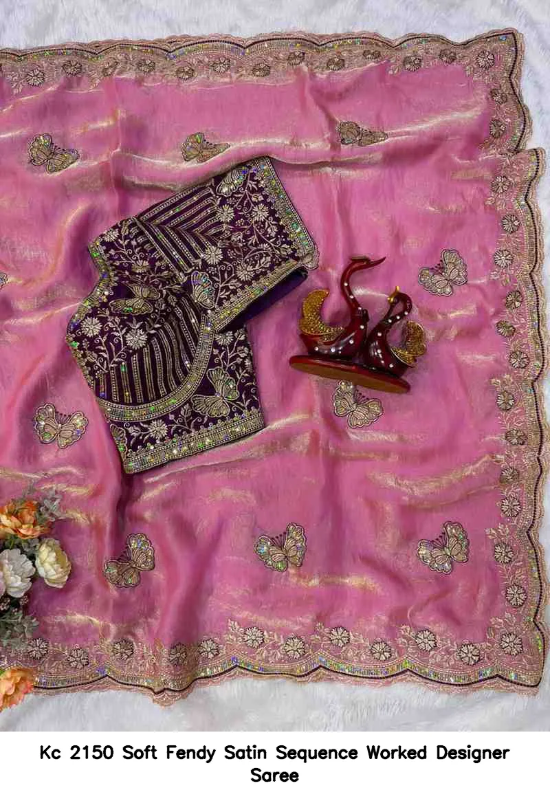 Kc 2150 Soft Fendy Satin Sequence Worked Designer Saree - Image 10