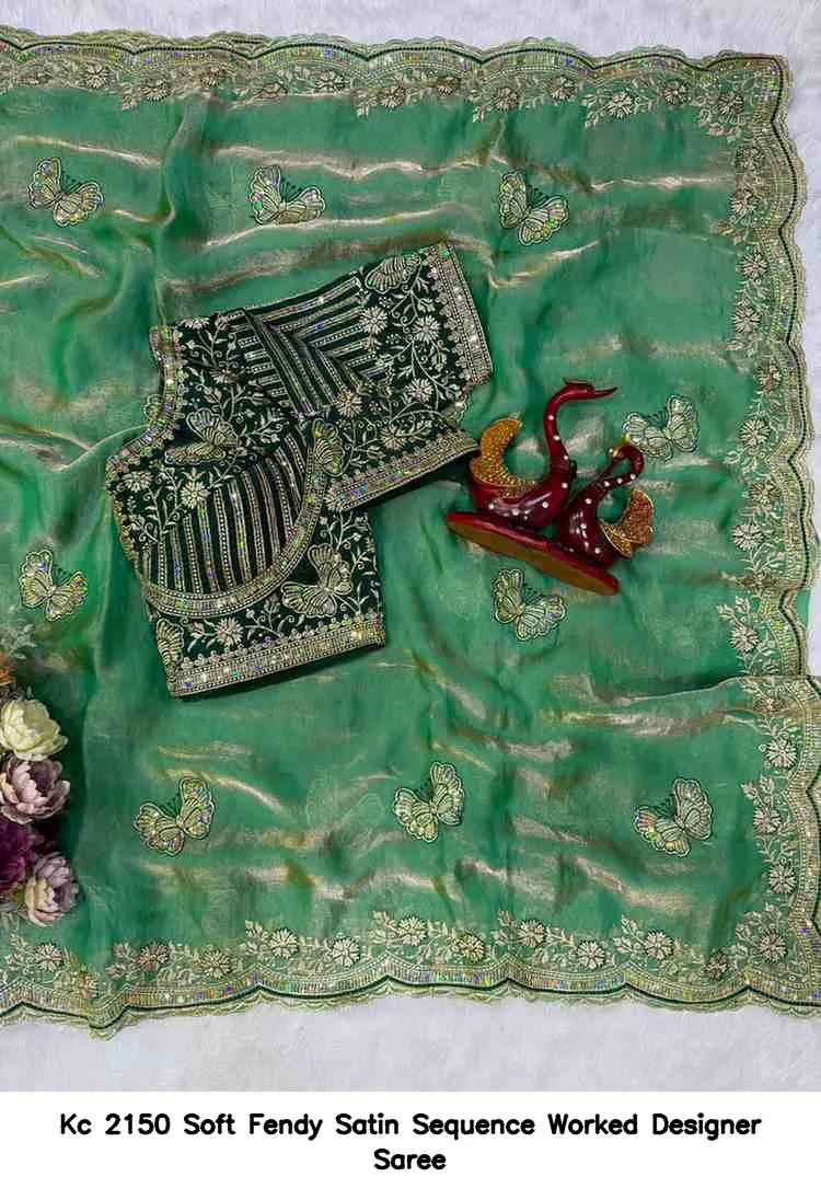 Kc 2150 Soft Fendy Satin Sequence Worked Designer Saree - Image 11