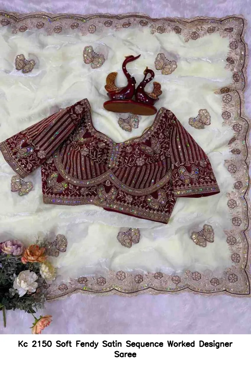 Kc 2150 Soft Fendy Satin Sequence Worked Designer Saree - Image 13