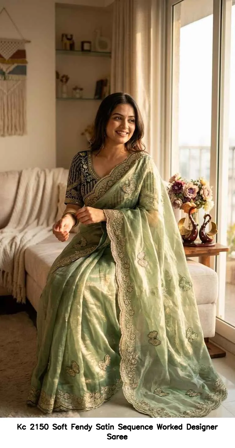 Kc 2150 Soft Fendy Satin Sequence Worked Designer Saree - Image 3