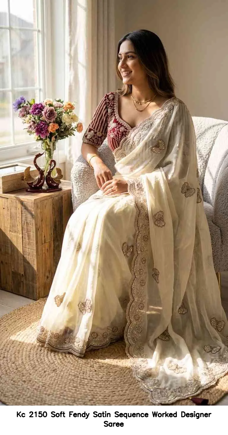 Kc 2150 Soft Fendy Satin Sequence Worked Designer Saree - Image 5