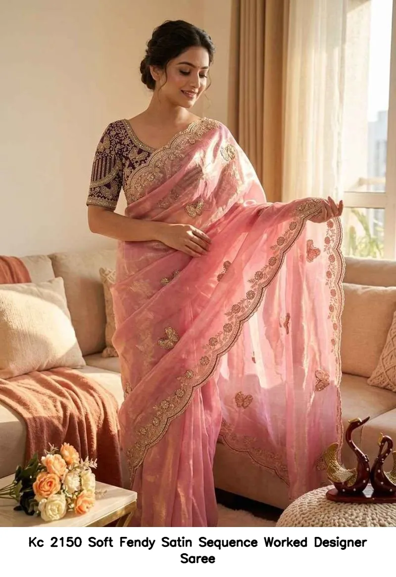 Kc 2150 Soft Fendy Satin Sequence Worked Designer Saree - Image 6