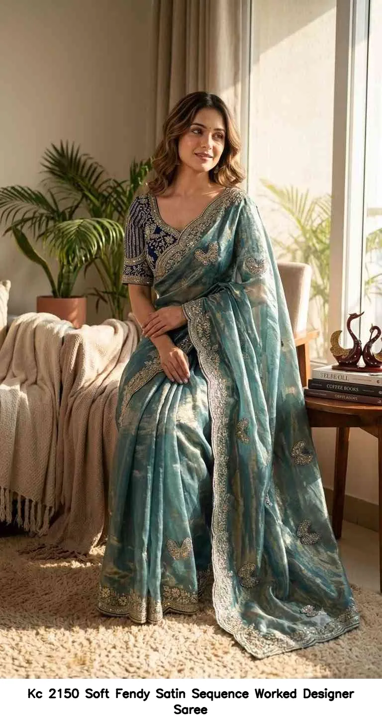 Kc 2150 Soft Fendy Satin Sequence Worked Designer Saree - Image 7