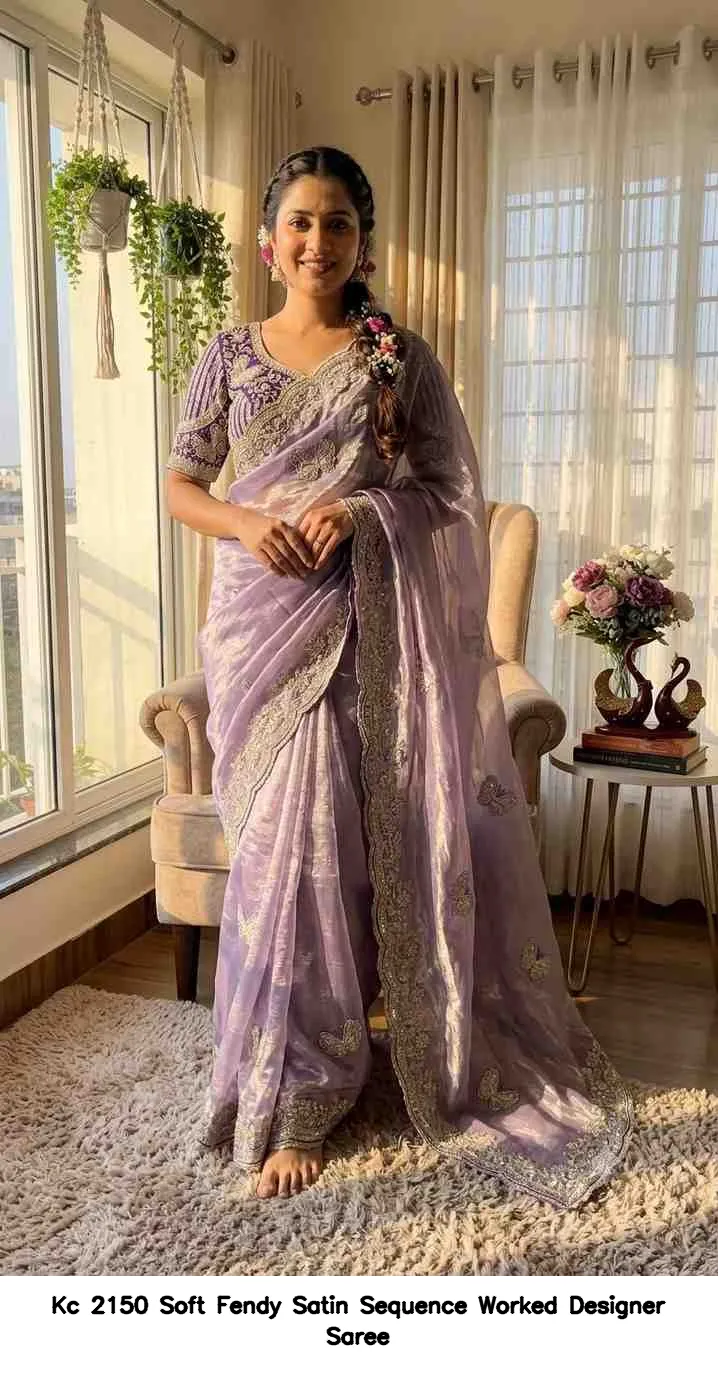 Kc 2150 Soft Fendy Satin Sequence Worked Designer Saree - Image 8